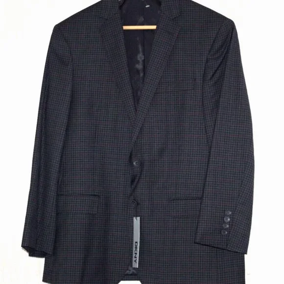 Dkny Suits Blazers Dkny Gray Burgundy Checks Plaid Wool Men